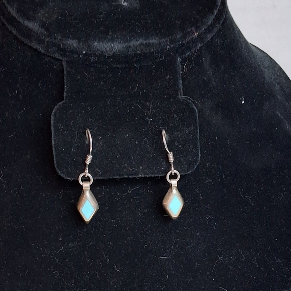 Southwestern Turquoise Diamond Dangle Earrings SilverWestern Boho Cowgirl - Picture 3 of 7